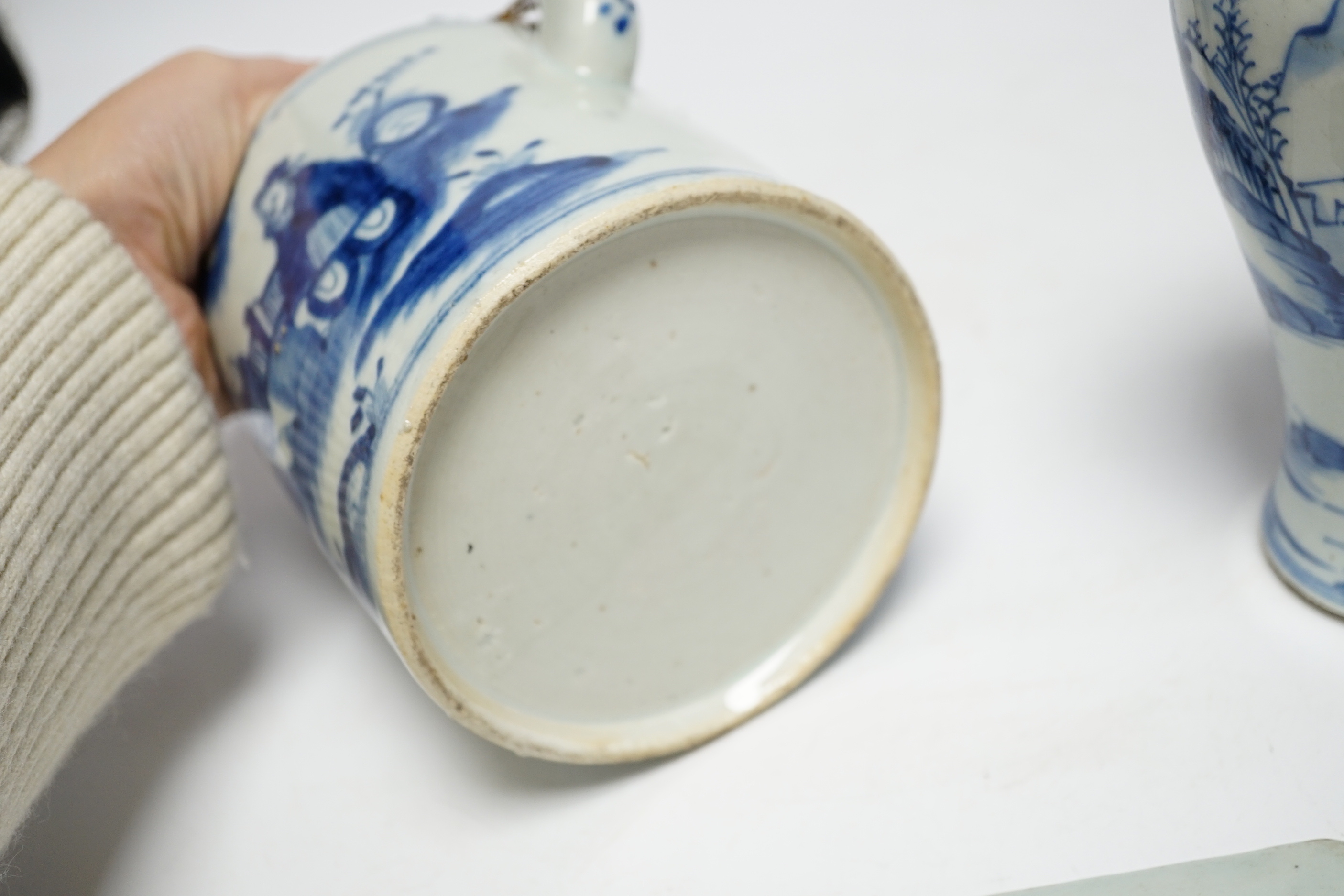 19th century Chinese blue and white porcelain comprising teapot, vase and dish, largest 18cm high